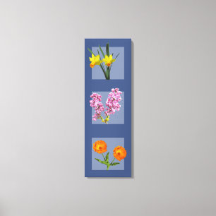 Canvas Print - Botanischer Triptychon auf blau Leinwanddruck