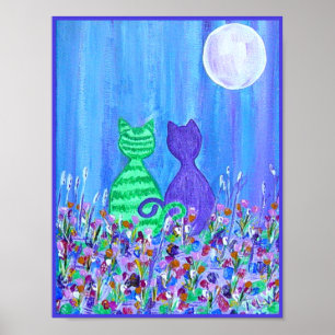 Canvas Print -Cats in the Moonlight Poster