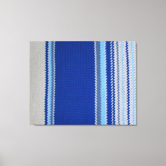 Canvas Print - Crochet Muster Blue Stripes Leinwanddruck (Vorderseite)