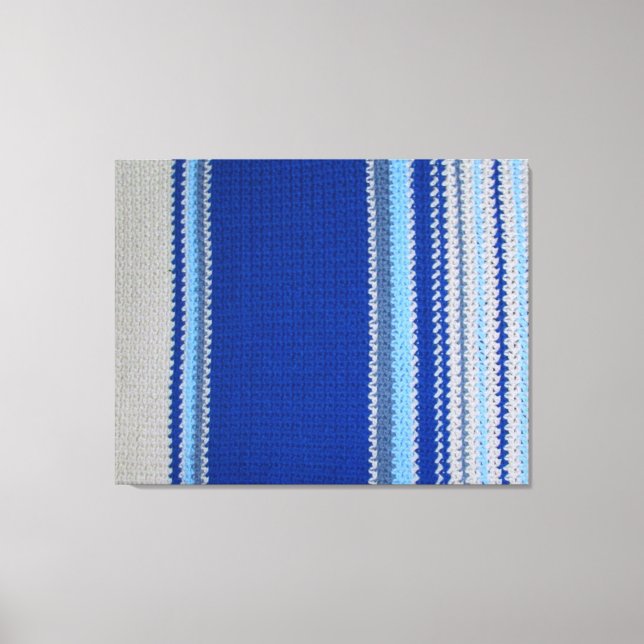 Canvas Print - Crochet Muster Blue Stripes Leinwanddruck (Vorderseite)