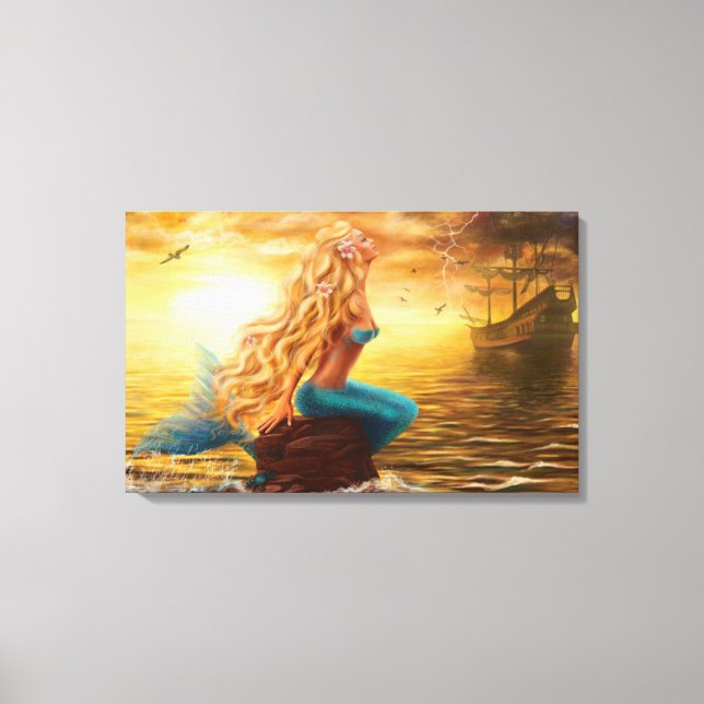 Canvas Print Fantasy Meerjungfrau bei Sonnenunterg Leinwanddruck (Vorderseite)