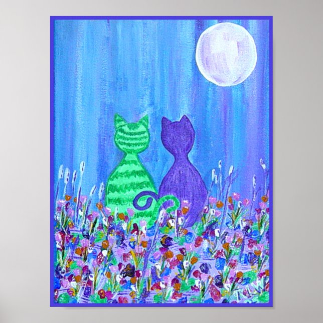 Canvas Print - Katzen im Mondschein Poster (Vorne)