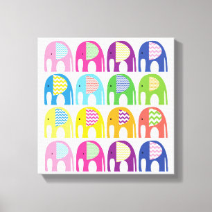 Canvas Print - Mehrfarbige Elefanten Leinwanddruck