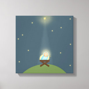 Canvas Print mit Baby Jesus Krippe Illustration Leinwanddruck