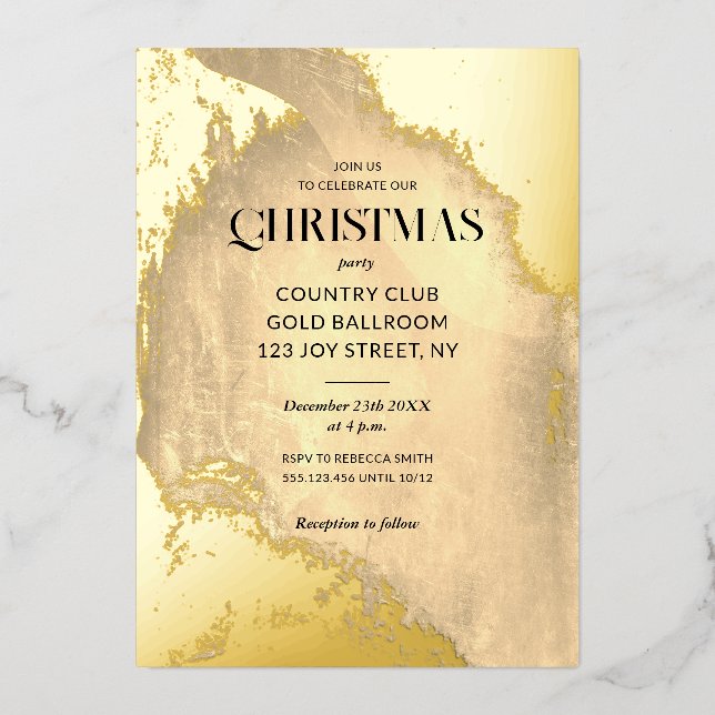 Cany Cane Christmas Holiday Gold Texture Folieneinladung (Vorderseite)