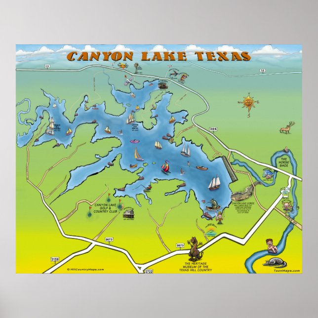 Canyon Lake Texas Cartoon Karte Poster (Vorne)