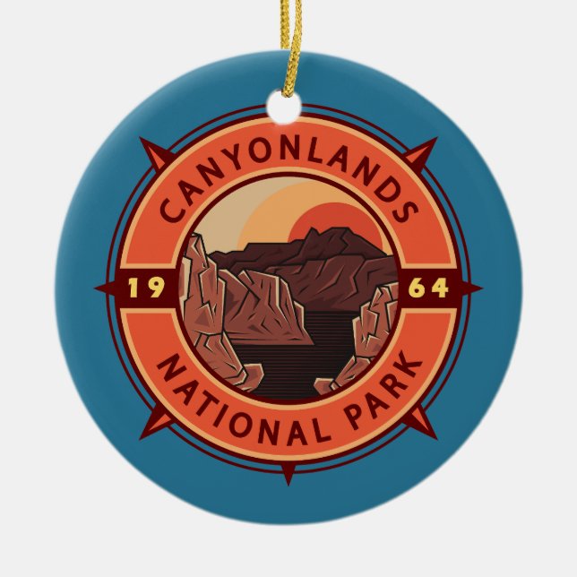 Canyonlands Nationalpark Retro Kompass Emblem Keramik Ornament (Vorne)