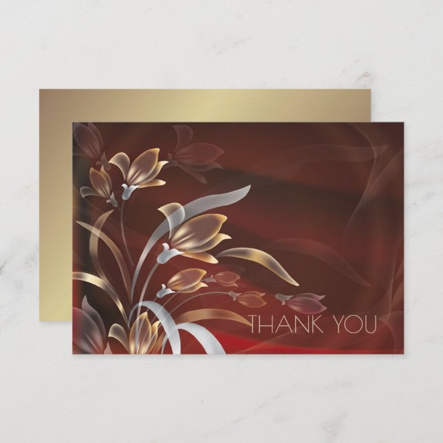 Caoba Gold Floral Vielen Dank Anniversary Card Einladung (Vorne/Hinten)