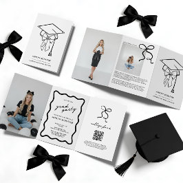 Cap and Bow Graduation Tri-Fold Invitation Dreifach-gefaltete Programmkarte