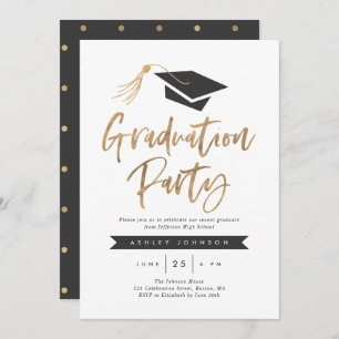 Cap and Tassel Graduation Party Gold Foil Einladung