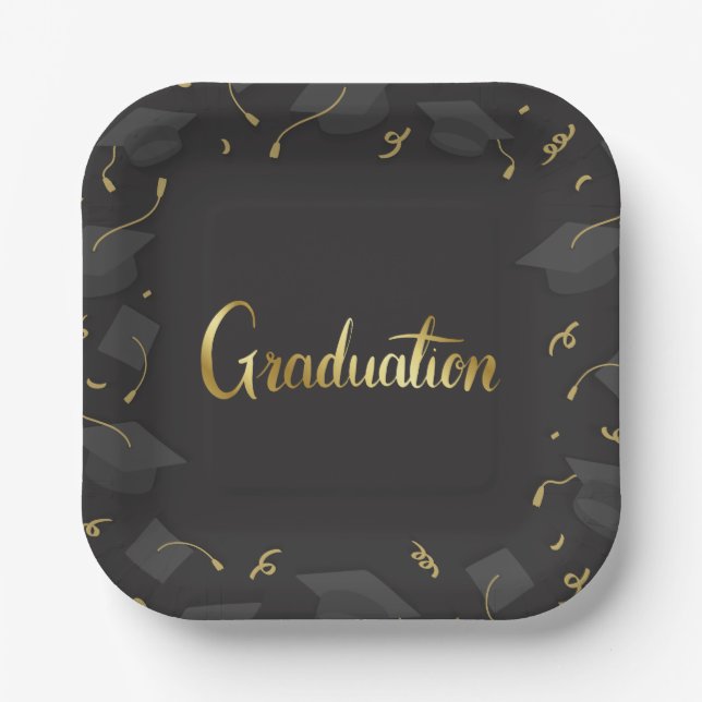 Cap & Confetti Graduation Pappteller (Vorderseite)