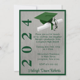 Cap & Diploma 12x18 Green und Silver Abschluss Einladung