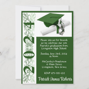 Cap & Diploma 12x18 Green und White Abschluss Einladung