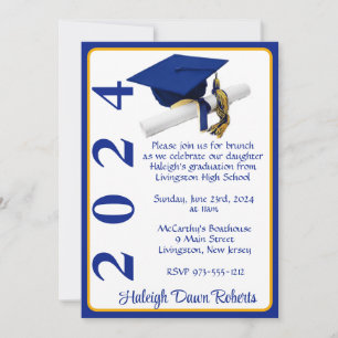Cap & Diploma 12x18 Royal Blue & Gold Abschluss Einladung