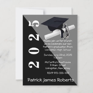Cap & Diploma, Black & Grey Abschluss Einladung