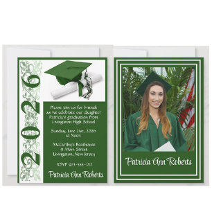 Cap & Diploma Foto, Grün und Weiß Abschluss Einladung