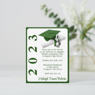 Cap & Diploma, Green & White Abschluss Einladung