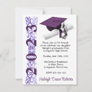 Cap & Diploma, Lila Abschluss Einladung