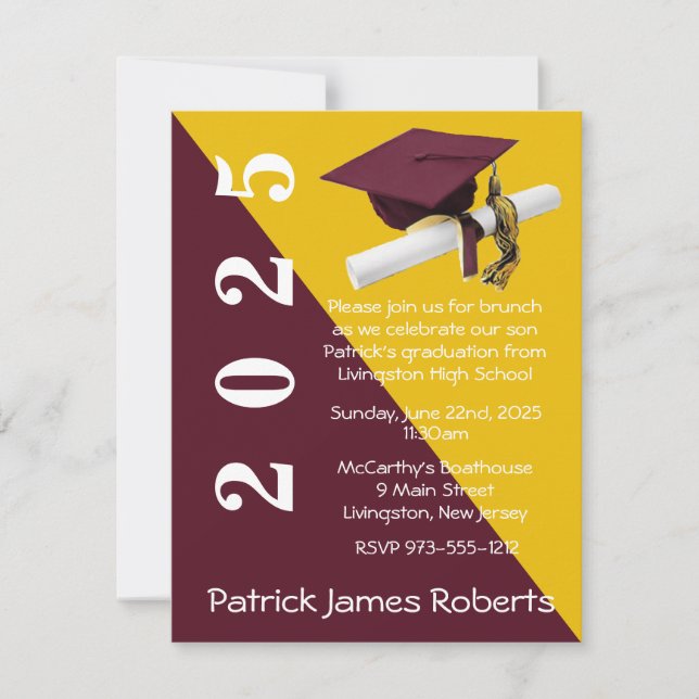 Cap & Diploma, Maroon & Gold Abschluss Einladung (Vorderseite)