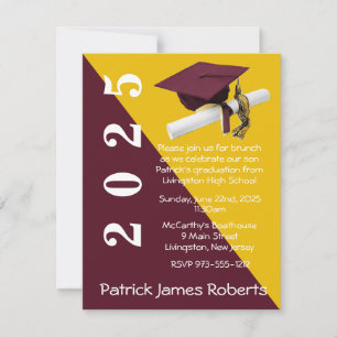 Cap & Diploma, Maroon & Gold Abschluss Einladung
