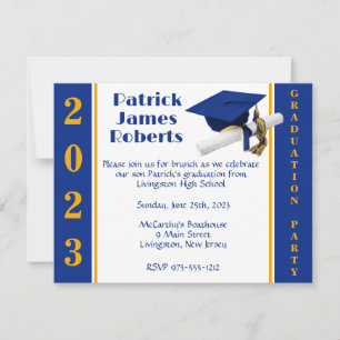 Cap & Diploma, Royal Blue & Gold Abschluss Einladung