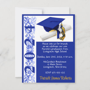Cap & Diploma, Royal Blue/Gold Abschluss Einladung