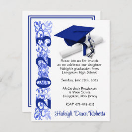 Cap & Diploma, Royal Blue & White Abschluss Einladung