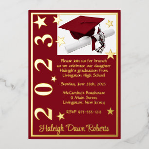 Cap, Diploma, & Stars, Kardinal Roter Abschluss Folieneinladung