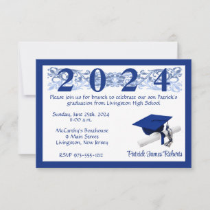 Cap & Diploma, White & Royal Blue Abschluss Einladung
