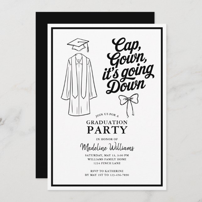 Cap Gown Es geht um Bow Graduation Party Einladung (Vorne/Hinten)