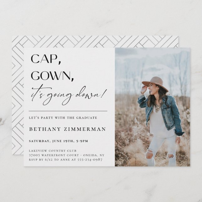 Cap Gown Es geht zur Absolventen-Party Einladung (Vorne/Hinten)