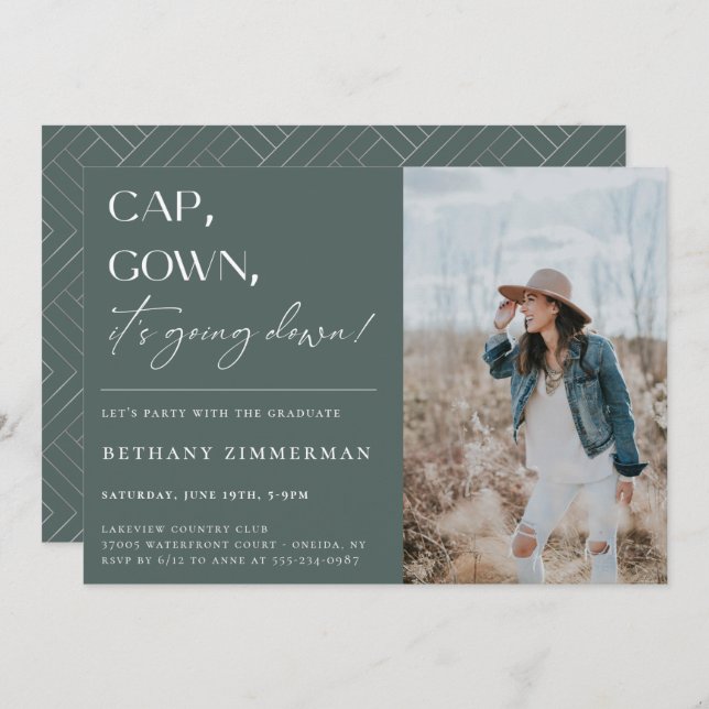 Cap Gown Es geht zur Absolventen-Party Einladung (Vorne/Hinten)