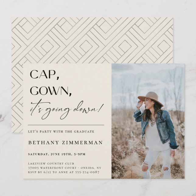 Cap Gown Es geht zur Absolventen-Party Einladung (Vorne/Hinten)