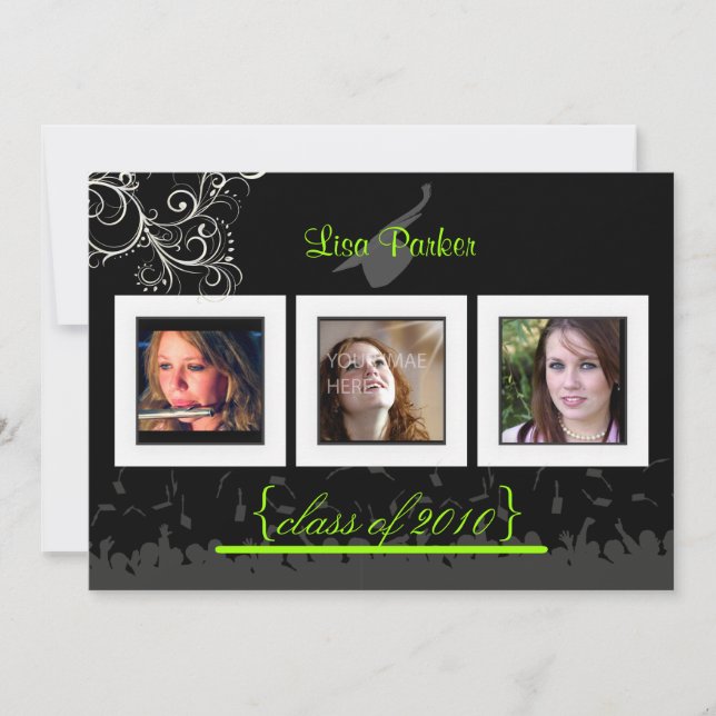 Cap + Gown + Wirbel Abschluss Einladung /Foto (Vorderseite)