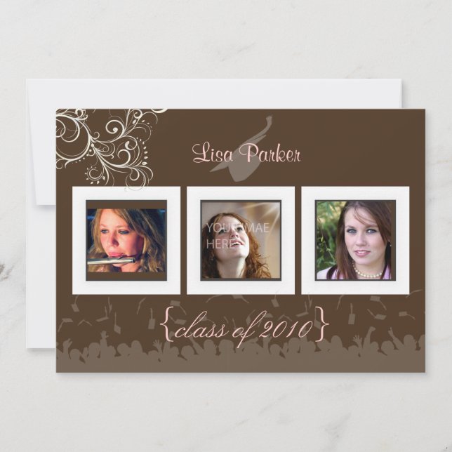 Cap + Gown + Wirbel Abschluss Einladung /Foto (Vorderseite)