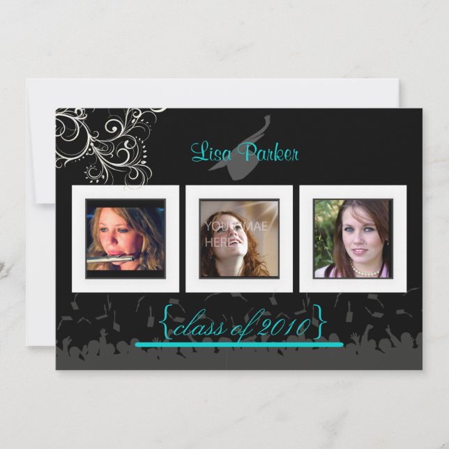 Cap + Gown + Wirbel Abschluss Einladung /Foto (Vorderseite)