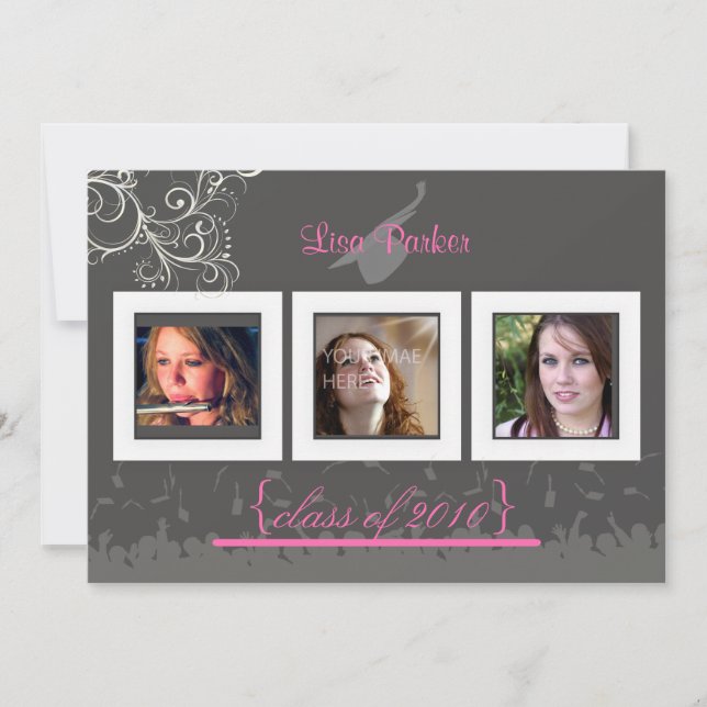 Cap + Gown + Wirbel Abschluss Einladung /Foto (Vorderseite)