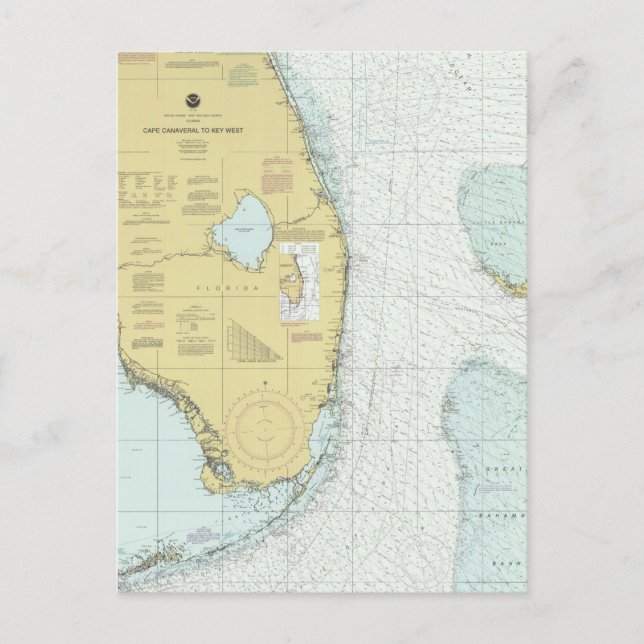Capcanaveral to Key West Nautical Chart Postcard Postkarte (Vorderseite)