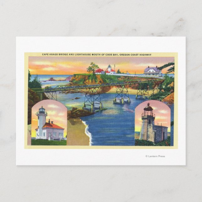 Cape Arago Bridge und Lighthouse Mouth Postkarte (Vorderseite)