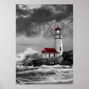 Cape Blanco Leuchtturm in Schwarzweiß Poster