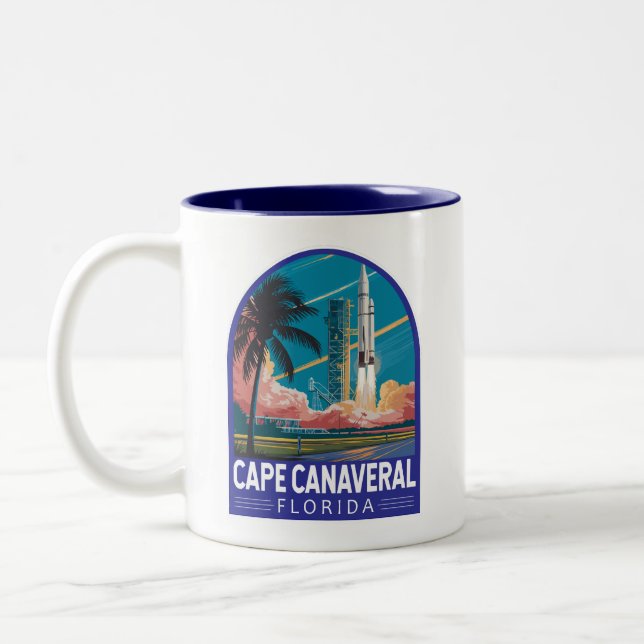 Cape Canaveral Florida Illustration Art Zweifarbige Tasse (Links)
