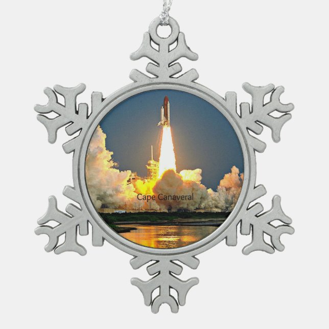Cape Canaveral Florida Launch Pad Schneeflocken Zinn-Ornament (Vorderseite)