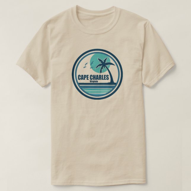 Cape Charles Beach Virginia Palm Tree Birds T-Shirt (Design vorne)