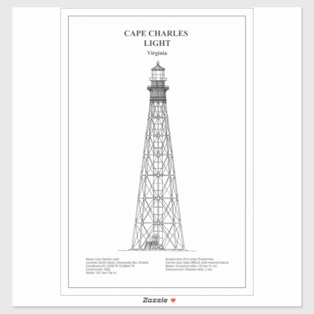 Cape Charles Lighthouse - Virginia - BD Aufkleber (Blatt)