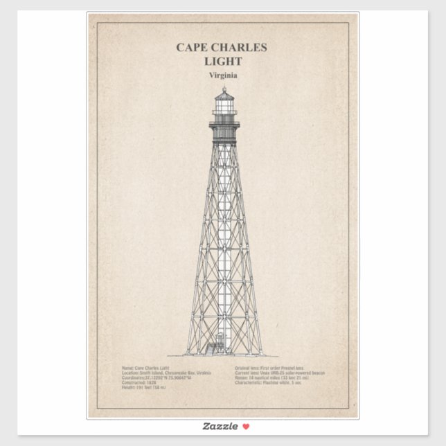Cape Charles Lighthouse - Virginia - SBD Aufkleber (Blatt)