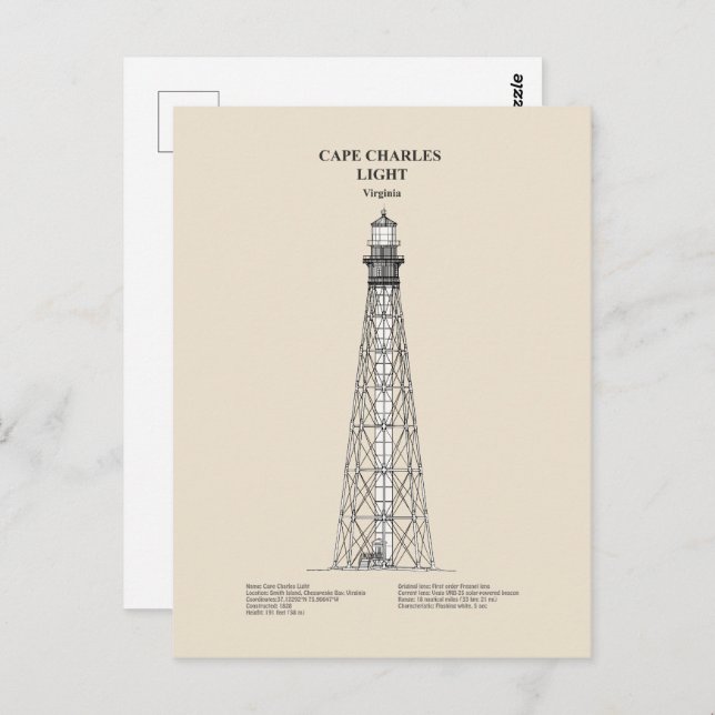 Cape Charles Lighthouse - Virginia - SBD Postkarte (Vorne/Hinten)