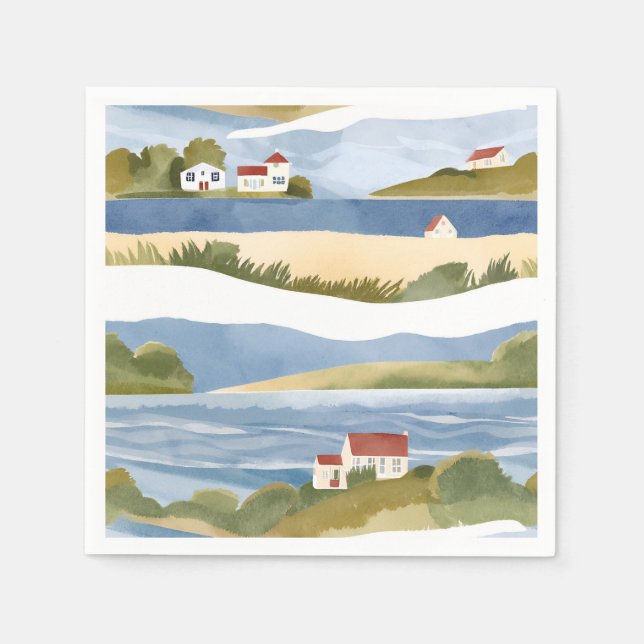 Cape Cod Bay | Ocean Shore Coastal Watercolor Serviette (Vorderseite)