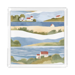 Cape Cod Bay | Wasserfarbe der Küste am Ozean Acryl Tablett