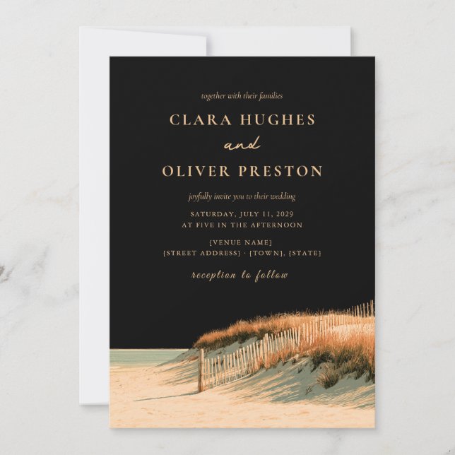 Cape Cod Bayside Dünenzaun Golden Beach Hochzeit Einladung (Vorderseite)