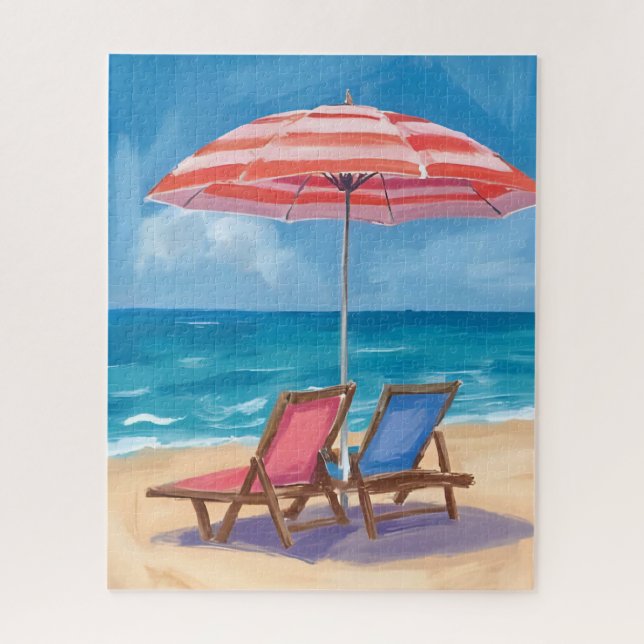 Cape Cod Beach Day | Watercolor Ocean MA Puzzle (Vertikal)